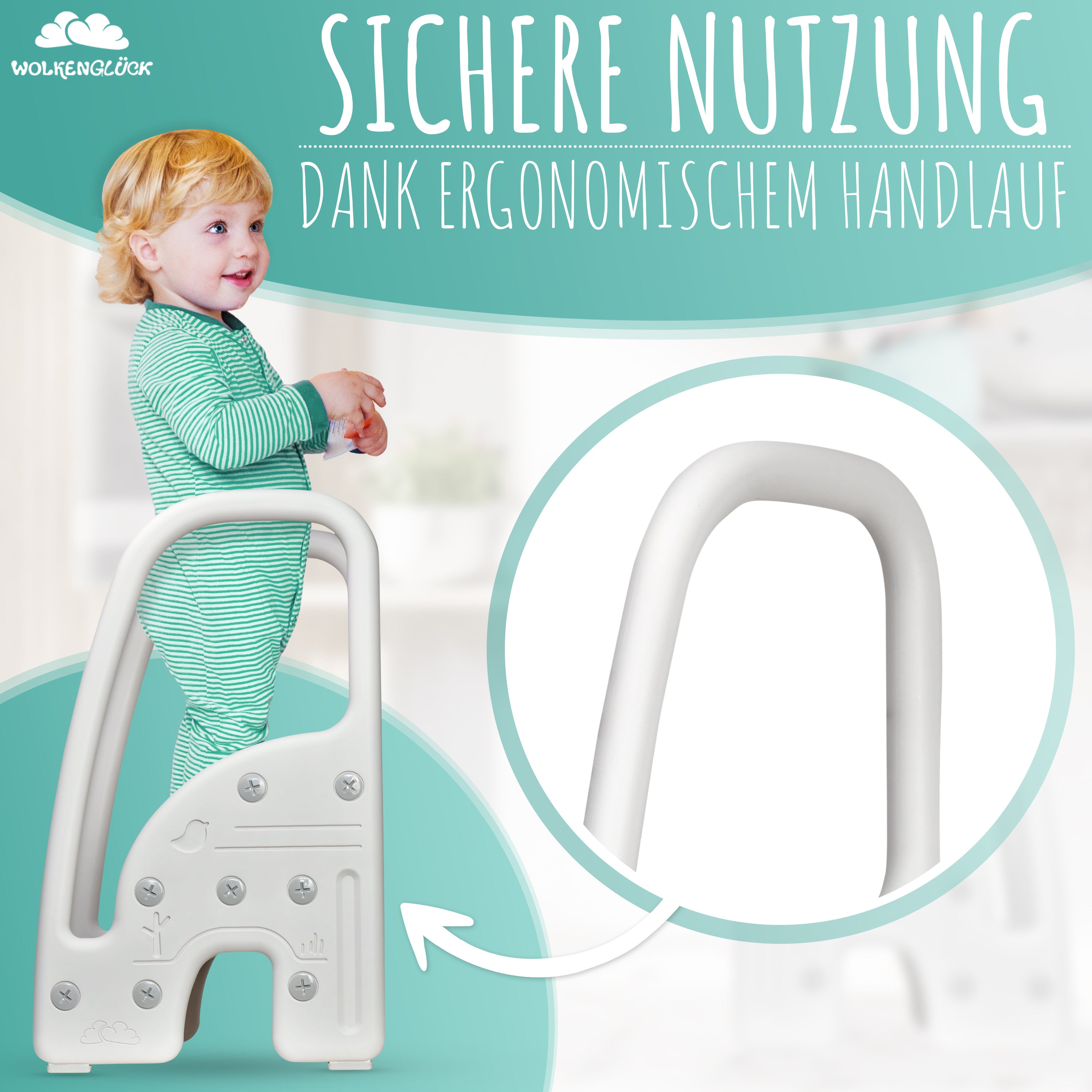 WOLKENGLÜCK® Tritthocker Kinder (3 Stufen) - Rutschfester Kinder Hocker von 1,5 bis 6 Jahre (Belastbar bis 70 kg) - Kindertreppe für Badezimmer, Waschbecken, Küche oder Toilette - Kinderhocker