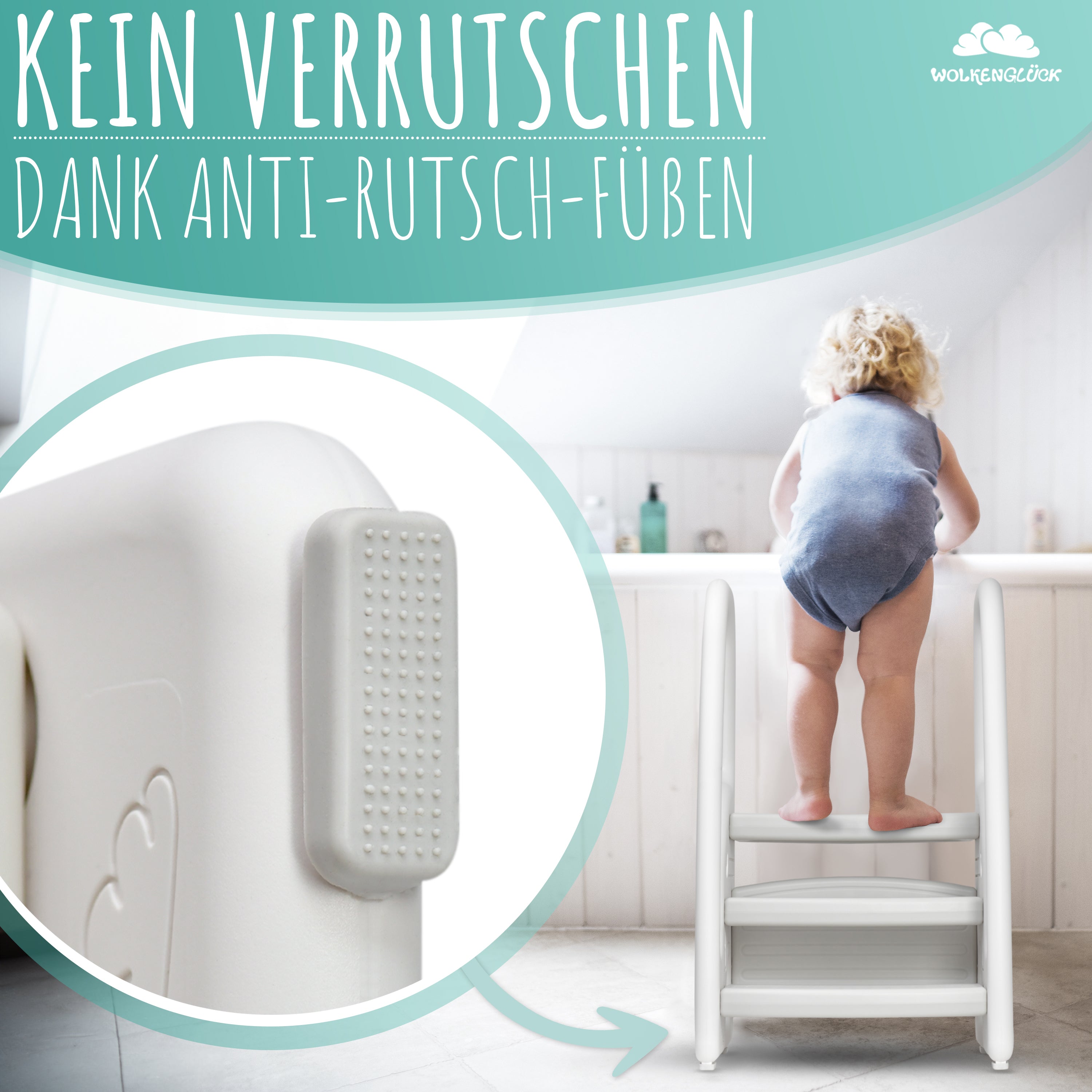 WOLKENGLÜCK® Tritthocker Kinder (3 Stufen) - Rutschfester Kinder Hocker von 1,5 bis 6 Jahre (Belastbar bis 70 kg) - Kindertreppe für Badezimmer, Waschbecken, Küche oder Toilette - Kinderhocker
